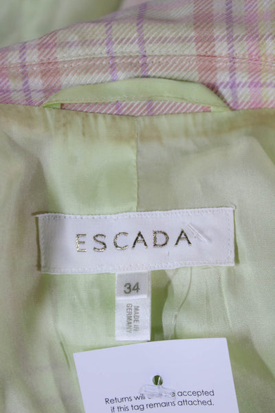 Escada Women Multicolor Plaid Silk Blend Blazer Button Long Sleeve Size 34