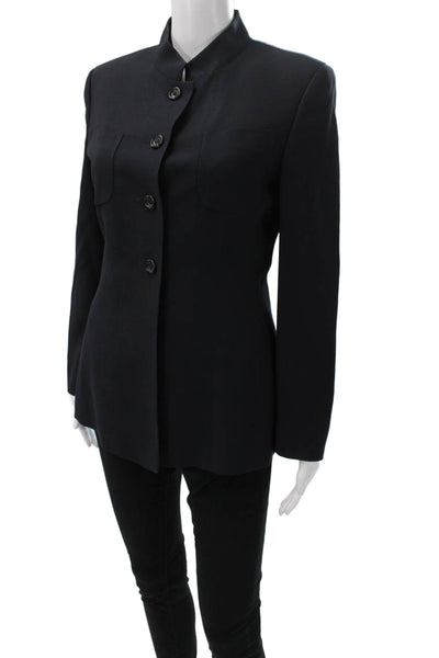 Rene Lezard Women Basic Wool Jacket Black Button Long Sleeve Size S