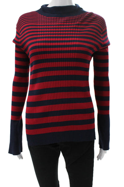 Strenesse Womens Pullover Sweater Red Mock Neck Striped Long Sleeve Size 8
