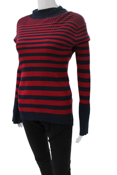 Strenesse Womens Pullover Sweater Red Mock Neck Striped Long Sleeve Size 8
