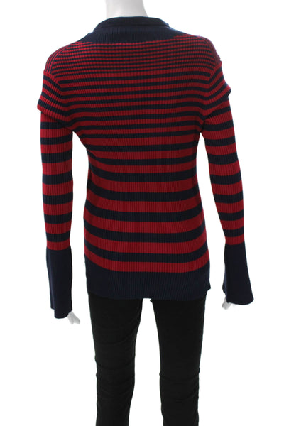 Strenesse Womens Pullover Sweater Red Mock Neck Striped Long Sleeve Size 8