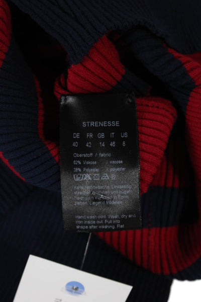 Strenesse Womens Pullover Sweater Red Mock Neck Striped Long Sleeve Size 8