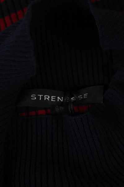 Strenesse Womens Pullover Sweater Red Mock Neck Striped Long Sleeve Size 8
