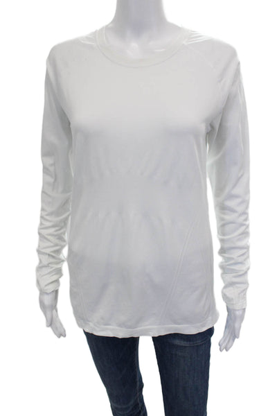 Athleta Womens Pullover T-Shirt White Nylon Crew Neck Long Sleeve Size L