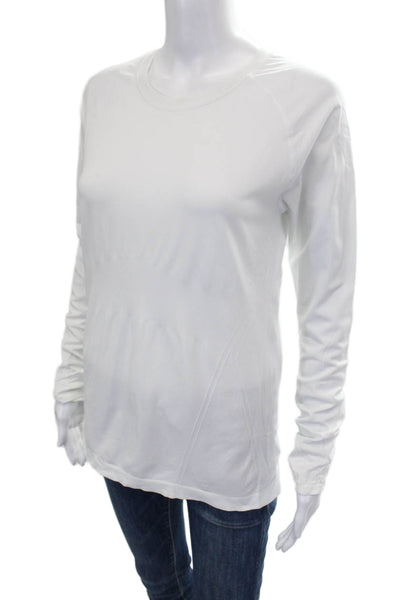 Athleta Womens Pullover T-Shirt White Nylon Crew Neck Long Sleeve Size L