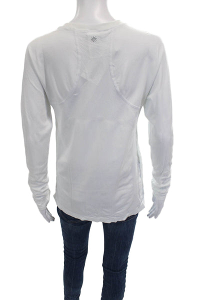 Athleta Womens Pullover T-Shirt White Nylon Crew Neck Long Sleeve Size L