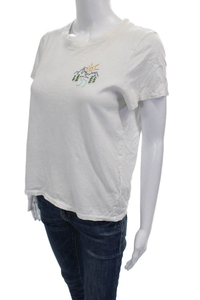 Madewell Women White Cotton Basic T-Shirt Crew Neck Short Sleeve Size M