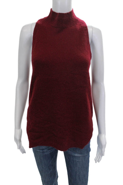 360 Cashmere Womens Cashmere Vest Sleeveless Mock Neck Red Size S