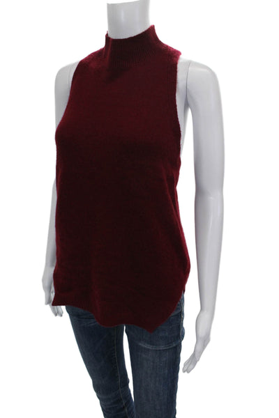 360 Cashmere Womens Cashmere Vest Sleeveless Mock Neck Red Size S