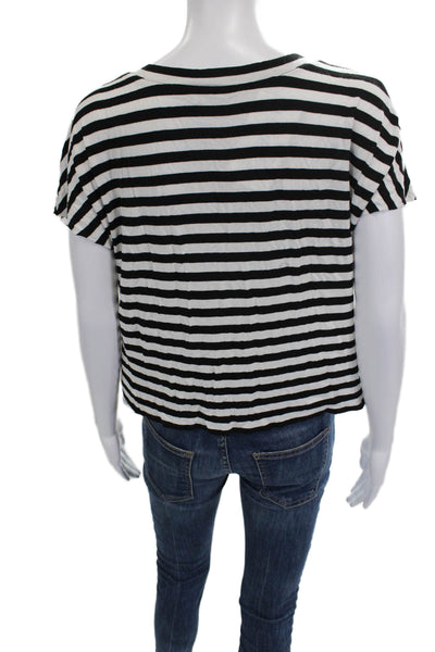 Bailey 44 Women Black Striped Rayon V-Neck Short Sleeve Basic T-Shirt Size S