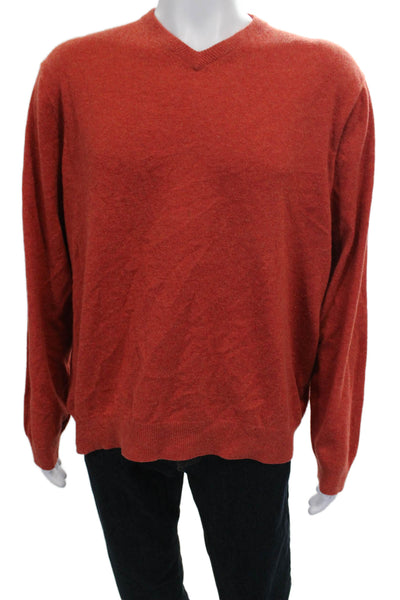 J Crew Mens Wool V Neck Pullover Orange Long Sleeve Size L