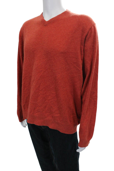 J Crew Mens Wool V Neck Pullover Orange Long Sleeve Size L