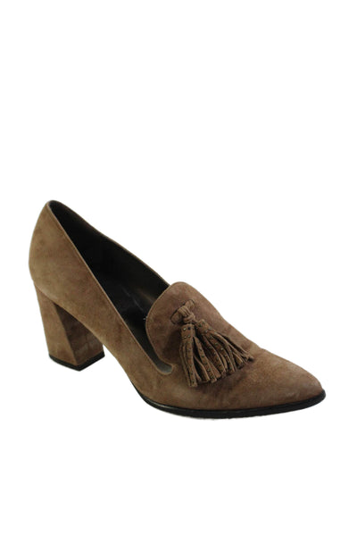 Stuart Weitzman Womens Suede Tasseled Pointed Toe Pump High Heels Brown Size 9