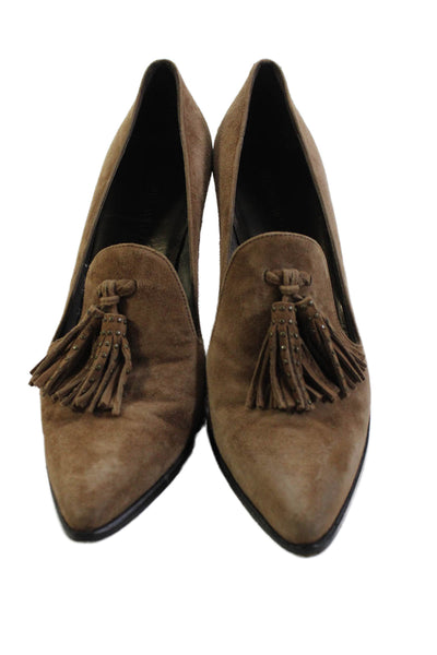 Stuart Weitzman Womens Suede Tasseled Pointed Toe Pump High Heels Brown Size 9