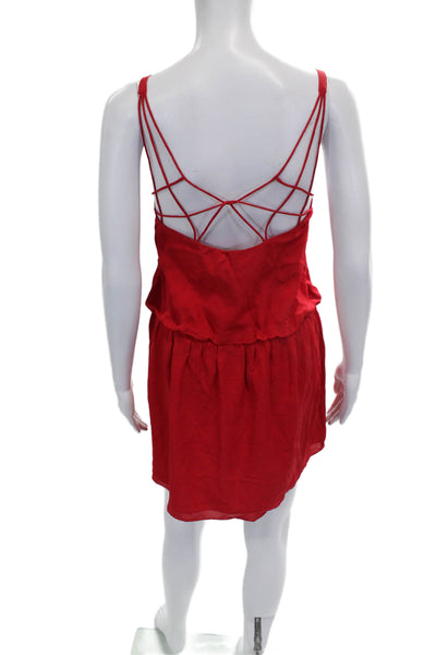 Haute Hippie Women Slip Dress Red V-Neck Sleeveless Above Knee Polyester Size S
