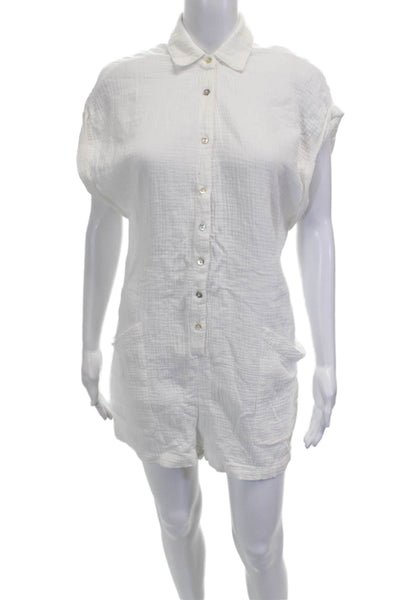 L Space Women Romper White Cotton Collared Short Sleeve Size S