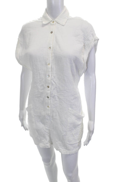 L Space Women Romper White Cotton Collared Short Sleeve Size S
