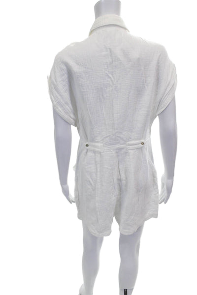 L Space Women Romper White Cotton Collared Short Sleeve Size S