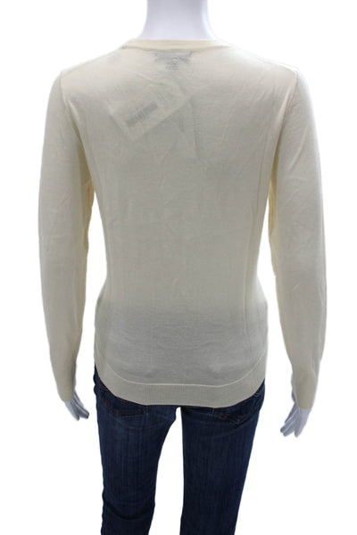 J Crew Womens Pullover Merino Wool Crew Neck Floral Ivory Long Sleeve Size S