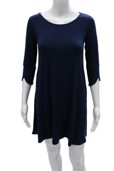 Amour Vert Women Shift Dress Blue Scoop Neck 3/4 Sleeve Size XS