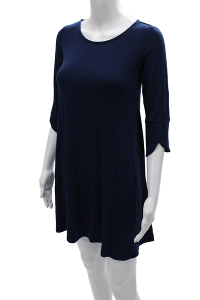 Amour Vert Women Shift Dress Blue Scoop Neck 3/4 Sleeve Size XS