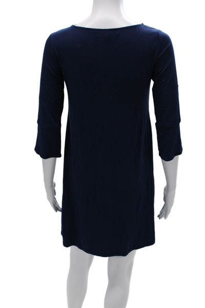 Amour Vert Women Shift Dress Blue Scoop Neck 3/4 Sleeve Size XS