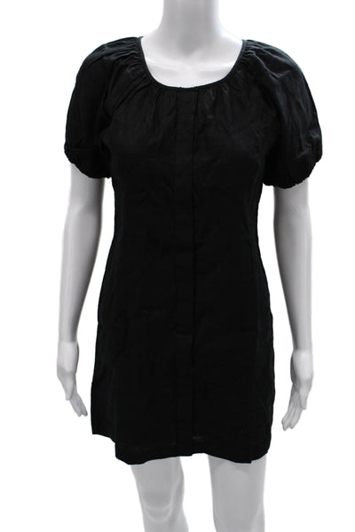 J Crew Womens Petite Black Linen Shift Dress Short Sleeve Tie Round Neck Size 4