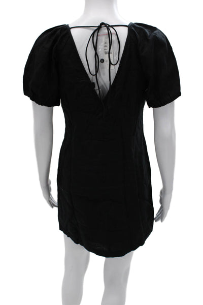 J Crew Womens Petite Black Linen Shift Dress Short Sleeve Tie Round Neck Size 4