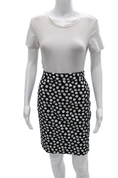 J Crew Women Petite Floral Cotton Straight Pencil Skirt Blue Zip Short Size 4