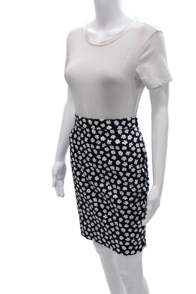 J Crew Women Petite Floral Cotton Straight Pencil Skirt Blue Zip Short Size 4