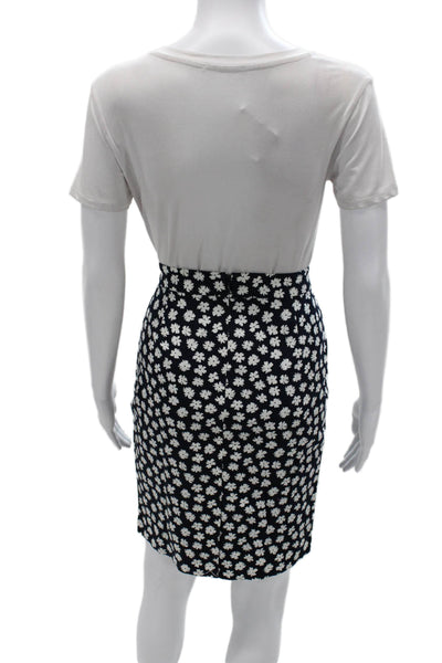 J Crew Women Petite Floral Cotton Straight Pencil Skirt Blue Zip Short Size 4