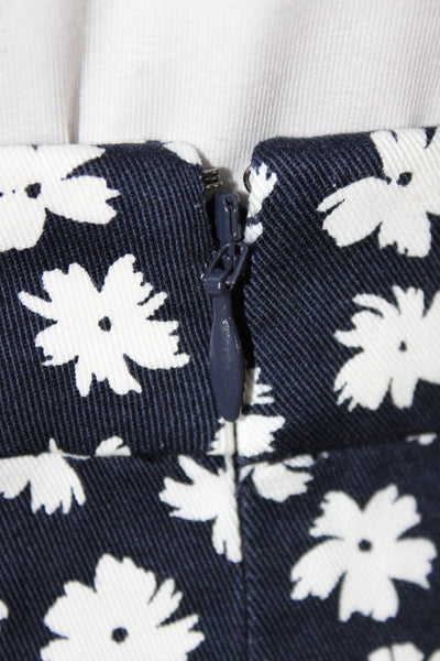 J Crew Women Petite Floral Cotton Straight Pencil Skirt Blue Zip Short Size 4