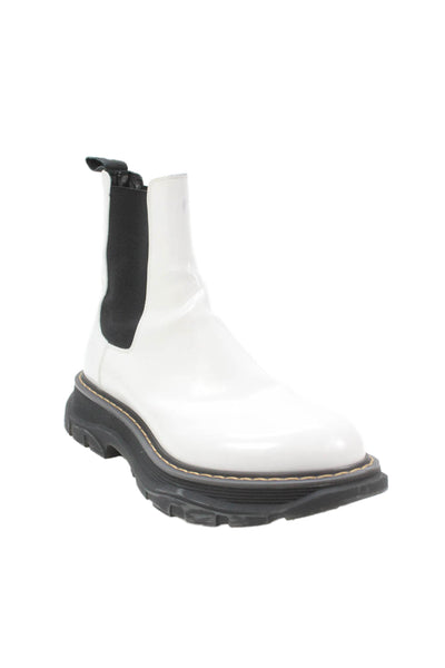 Alexander McQueen Women's Round Toe Pull-On Leather Boots White Size 10