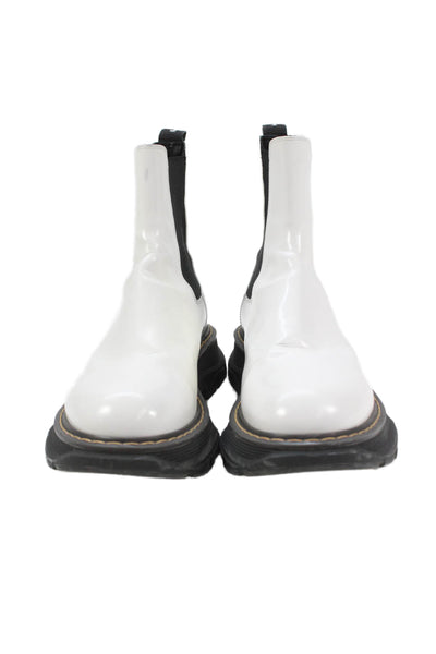 Alexander McQueen Women's Round Toe Pull-On Leather Boots White Size 10