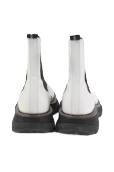 Alexander McQueen Women's Round Toe Pull-On Leather Boots White Size 10
