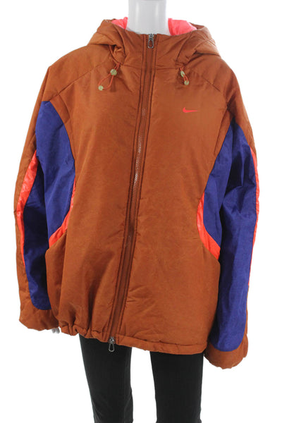 Nike Unisex Windbreaker Jacket Brown Nylon Zip Colorblock Long Sleeve Size M