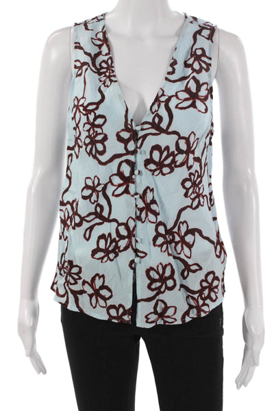 Madewell Womens Floral Blue V Neck Sleeveless Viscose Blouse Size S