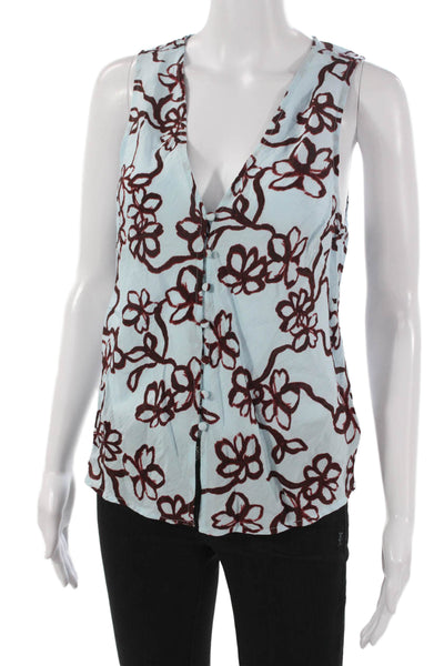 Madewell Womens Floral Blue V Neck Sleeveless Viscose Blouse Size S