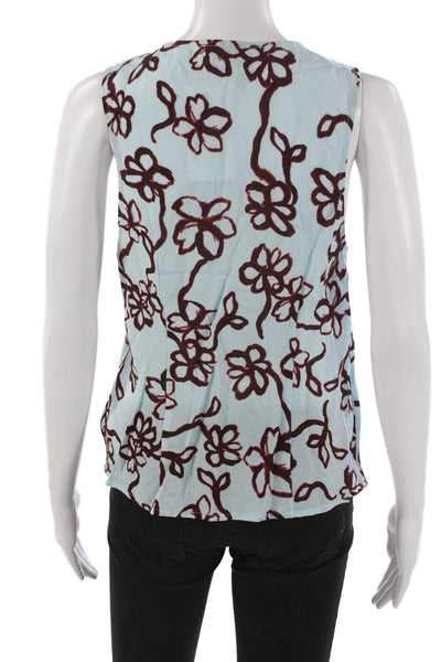 Madewell Womens Floral Blue V Neck Sleeveless Viscose Blouse Size S