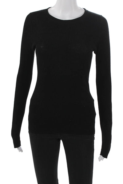 T Alexander Wang Women Merino Wool Black Crew Neck Long Sleeve T-Shirt Size XS