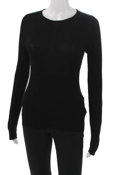 T Alexander Wang Women Merino Wool Black Crew Neck Long Sleeve T-Shirt Size XS
