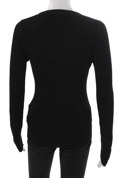 T Alexander Wang Women Merino Wool Black Crew Neck Long Sleeve T-Shirt Size XS