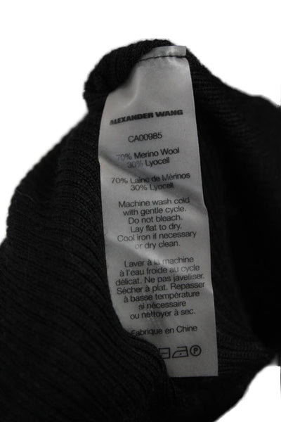 T Alexander Wang Women Merino Wool Black Crew Neck Long Sleeve T-Shirt Size XS