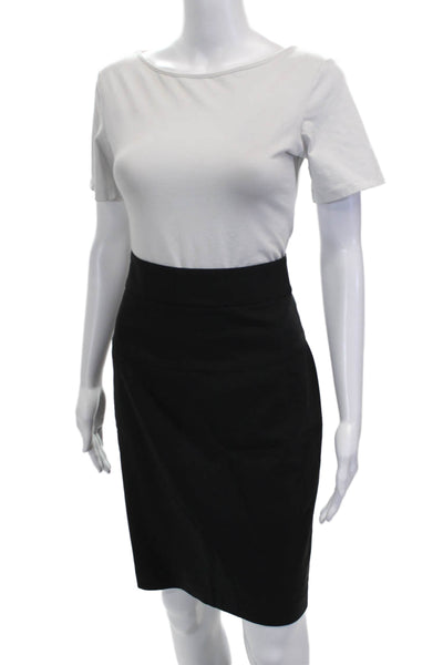 Theory Womens Black Wool Straight Pencil Skirt Zip Knee Length Size 2