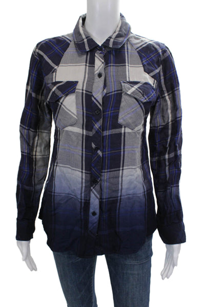 Rails Womens Basic Collared Plaid Tencel Button-Up Long Sleeve Blue Size XS