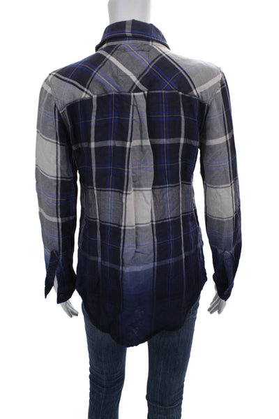 Rails Womens Basic Collared Plaid Tencel Button-Up Long Sleeve Blue Size XS