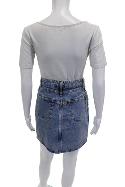 Sandro Women Blue Cotton Straight Pencil Skirt Button Closure Size 1