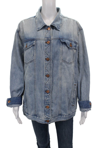 J Crew Unisex Adults Basic Jacket Blue 100% Cotton Button Long Sleeve Size 2XL