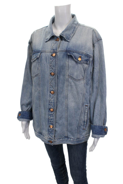 J Crew Unisex Adults Basic Jacket Blue 100% Cotton Button Long Sleeve Size 2XL
