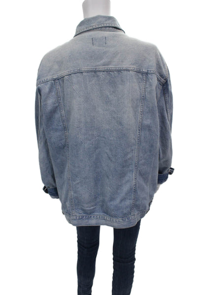 J Crew Unisex Adults Basic Jacket Blue 100% Cotton Button Long Sleeve Size 2XL